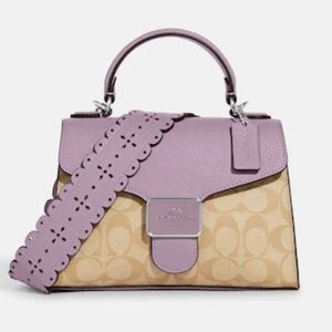NWT Coach Pepper Satchel In Signature Canvas light khaki and soft lilac